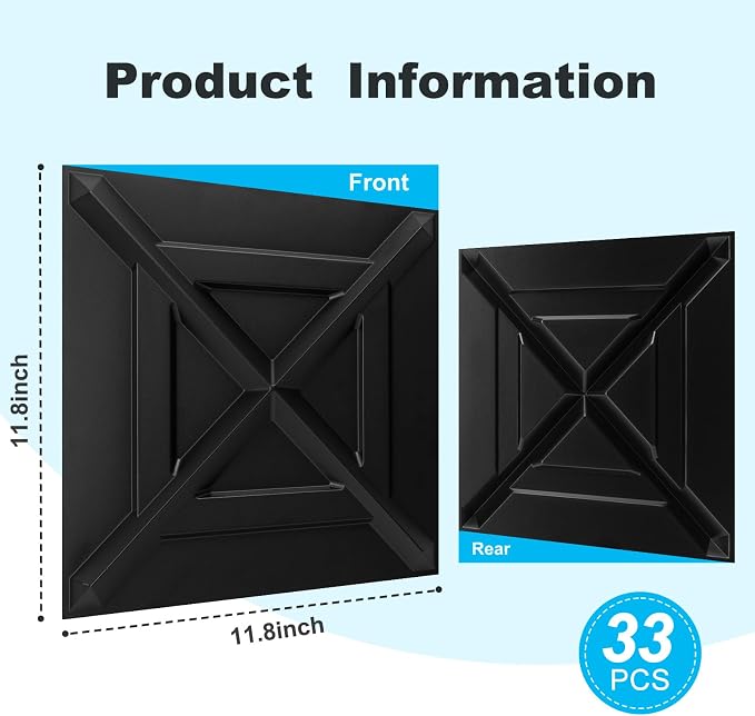 Art3d X-Shape Decorative 3D Wall Panels, 11.8 x 11.8 in, 33-Pack, Black | PVC, Lightweight, Waterproof, Peel and Stick, Easy to Install, Durable, Flexible, Decorative, Ideal for Living Room, Bedroom - Image 6
