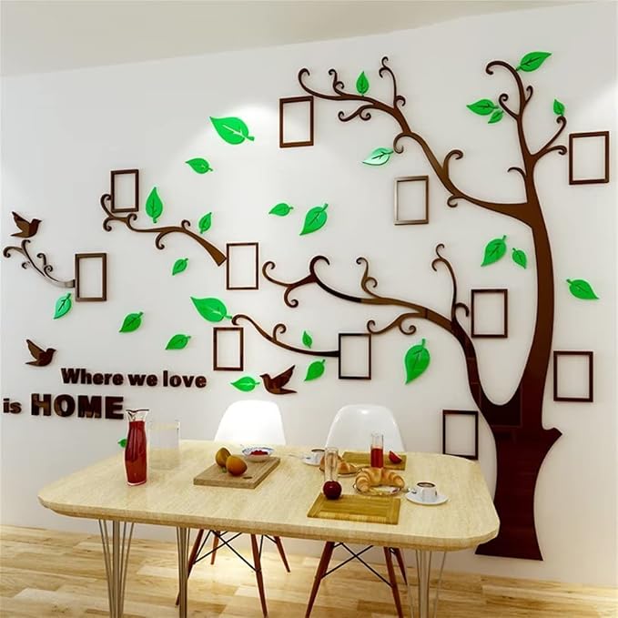 3D Tree Wall Stickers - DIY Photo Frame Tree Wall Decal Family Photo Frame Sticker Murals Wall Decor Living Room Bedroom TV Background Home Decorations (S:54 * 39in,Green Left) - Image 3