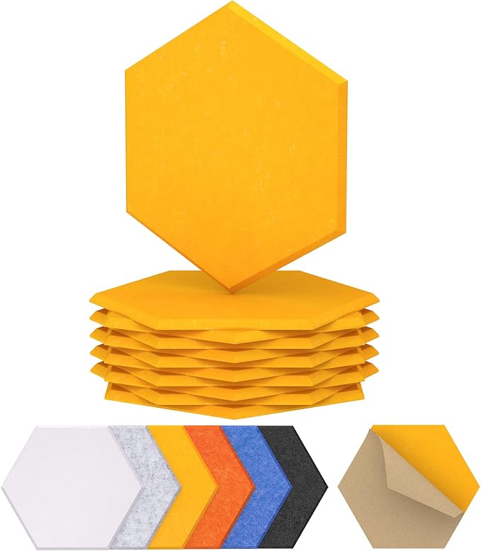 12 Pack Hexagon Acoustic Panels, TONOR 12"x 10"x 04" High Density Sound Proof Panels for Walls, Sound Dampening Insulation Treatment Foam Panel, Sound Absorbing Padding for Studio, Office, Home Yellow by TONOR