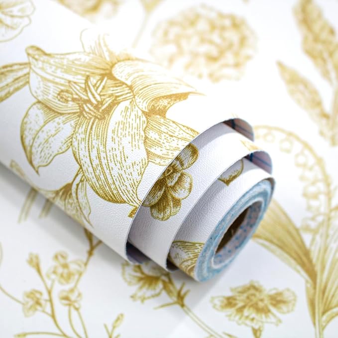 Floral Peel and Stick Wallpaper Gold Contact Paper 17in x 118in | Botanical Wallpaper Vintage Contact Paper Black Flower Removable Wall Paper for Bathroom Bedroom Boho Self Adhesive Vinyl - Image 5
