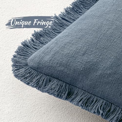 MIULEE Linen Fringe Decorative Euro Throw Pillow Covers Blue Ashes 26x26 - Image 3