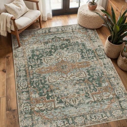 Rugxara 3x5 Rug for Entryway Bedroom Washable Area Rugs Carpet, Green - Image 2