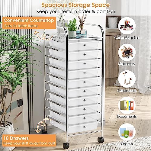 MEDIMALL 10 Drawers Rolling Storage Cart, Multipurpose Craft Storage Cart with Wheels, Mobile Tools Scrapbook Paper Organizer Cart for Office School Home Use (Clear) - Image 4