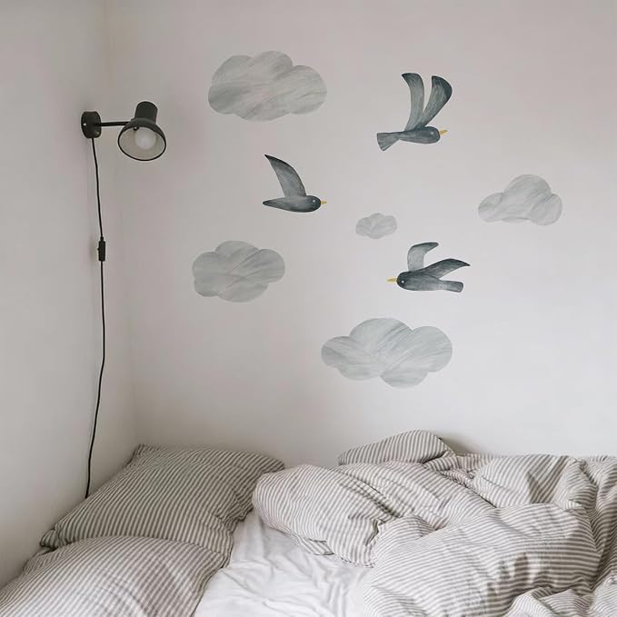 16pcs Flying Bird Wall Stickers,Seagull Wall Decals Self-Adhesive Fabric DIY Clouds Removable Wall Decals Living Room Kidsroom Bedroom Wall Art Home Nursery Decor by Liwo