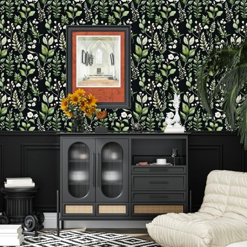 Danodoi Black Green Vintage Leaf Peel and Stick Wallpaper 17.5" x 118" | Waterproof Vinyl Self Adhesive Removable Renter Friendly Floral Contact Paper - Image 4