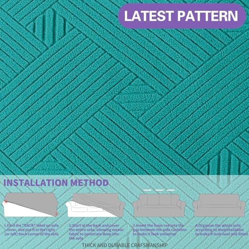 ZNSAYOTX Super Stretch Sofa Cover (72"-92"), New Striped Sofa Covers Fitted Slipcovers with Elastic Bottom, Dog Cat Pets Proof Spandex Washable Fabric Comfortable & Durable (Sofa, Peacock Teal) - Image 5