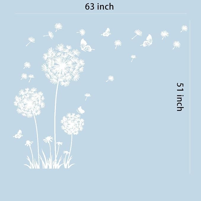Runtoo White Dandelion Art Stickers - Large Flower Butterfly Wall Decals for Bedroom and Living Room Decor - Image 4