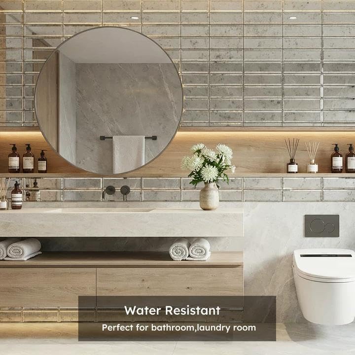 Diflart Peel and Stick Mirror Backsplash, Light Antique, 3x10 Inch, Beveled Mirror Subway Kitchen Bar Wall Tile (5 Sq.ft, 24 Pcs) - Image 6