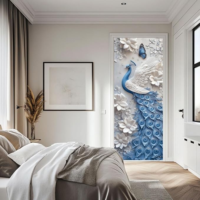 arricraft 2 Pcs Self-Adhesive Door Sticker, 31.5"x78.7" Peacock Pattern Animal Door Murals Stickers PVC Door Removable Wallpaper Decoration for Bedrooms ​Living Room - Image 5
