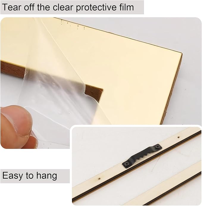 2 Piece Gold Rectangular Wall Mirrors, 15.7×7 Inch Geometric Wooden Frame Acrylic Wall-Mounted Modern Mirror Decor for Bathroom Bedroom Living Room Office Farmhouse Home Decorations - Image 2