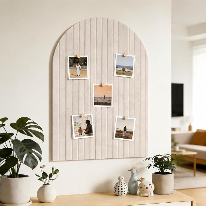 Large Arched Felt Bulletin Board, Sized 36" x 24" for Office & Wall Decor – 6 Customizable Adhesive Tiles with Pins are Perfect to Display Your Photos (Khaki) - Image 5
