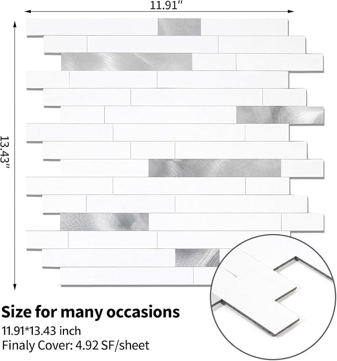 Yipscazo 2026 New Upgrade Peel and Stick Backsplash, Stick on Backsplash Tiles for Kitchen, Bathroom, Fireplace (20 Sheets, Pure White) - Image 5