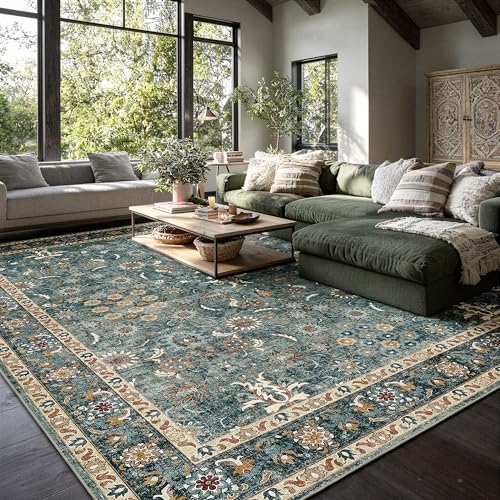 Living Room 9x12 Area Rug Washable,Vintage Non-Slip Bedroom Rugs - Image 3