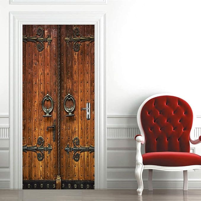 COLORSPRING 3D Door Stickers Peel and Stick, Retro Door Decal Cover | Removable Self-Adhesive Wallpaper Mural for Home Décor - Image 8