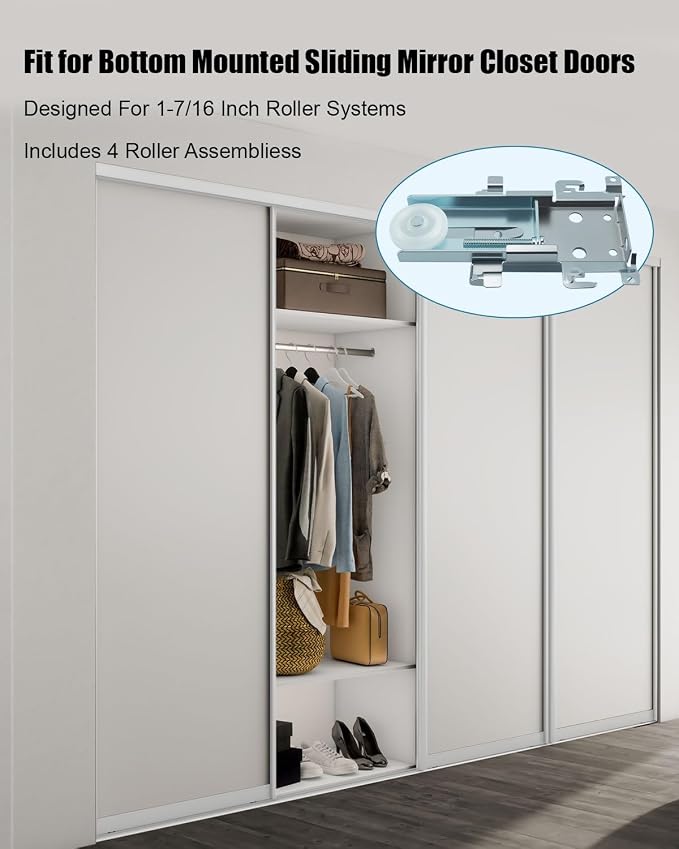 4 Pack 1-7/16 Inch Sliding Mirror Closet Door Roller Assembly - Image 3