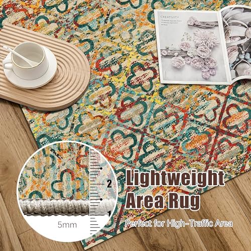 RUGSURE Washable Area Rugs, 4' x 6' - 1/6 Thick - Stain & Water Resistant Non-Slip - Perfect Resistant Rug for Living Room, Bedroom, Nursery, Pet & Child Friendly, Vibrant Colors Rugs, Multicolor - Image 6