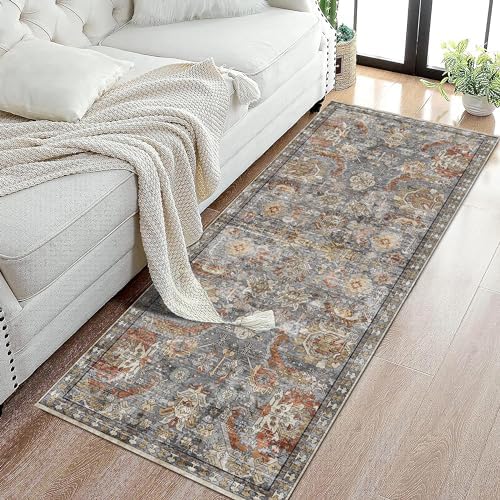 RUGSURE Washable Area Rugs - Perfect for Living Room, Bedroom, Kids Room, Nursery - Stain & Water Resistant Non-Slip, Pet & Child Friendly, Vintage Tribal Area Rugs (Turmeric and Grey, 2'6'' x 8') - Image 4