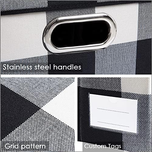 PRANDOM Collapsible Storage Bin with Lid [3-Pack] Fabric Foldable Storage Box Organizer Container Basket Cube with Cover for Home Bedroom Closet Office Nursery Black and White Grid(14.9x9.8x9.8) - Image 5