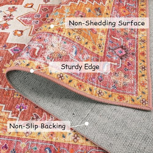Moynesa Ultra-Thin Washable Runner Rug - 2'6"x8' Pink Runners for Hallways, Boho Non-Slip Bedroom Rug Runner, Vintage Oriental Medallion Kitchen Carpet Runner for Home Entrance Decor - Image 3