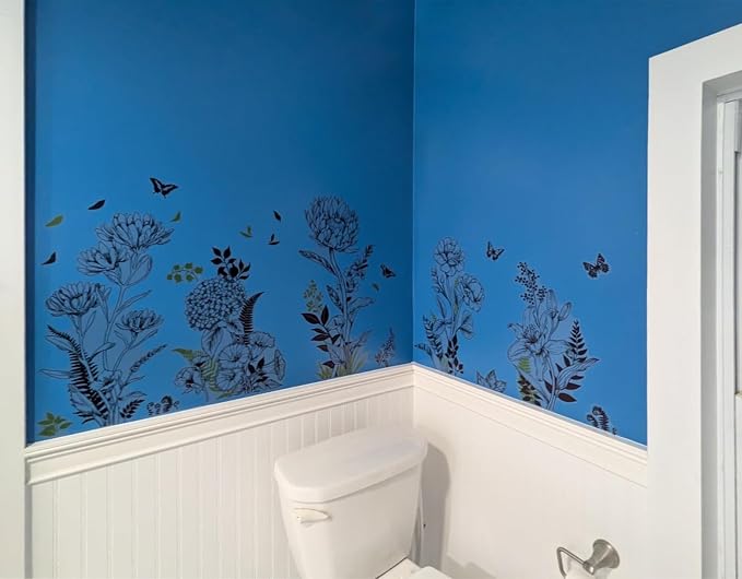 Black Yellow Flower Wall Decals, 3 Sheets Sketch Garden Floral Wall Stickers Simple Line Wildflower Grass Butterflies Art Decor Bedroom Bathroom Hallway Sofa Gifts for Mom(11.8x35.4 in/Sheet) - Image 3
