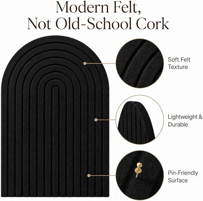 Large Arched Felt Bulletin Board, Sized 36" x 24" for Office & Wall Decor – 6 Customizable Adhesive Tiles with Pins are Perfect to Display Your Photos (Black-A) - Image 4