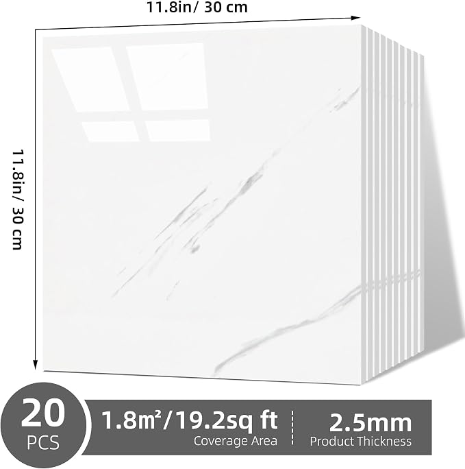 Peel and Stick Marble Wall Panels 11.8x11.8in Waterproof 20 Pack | Backsplash tile, shower wall, self adhesive, kitchen, bathroom, decorative tiles - Image 9