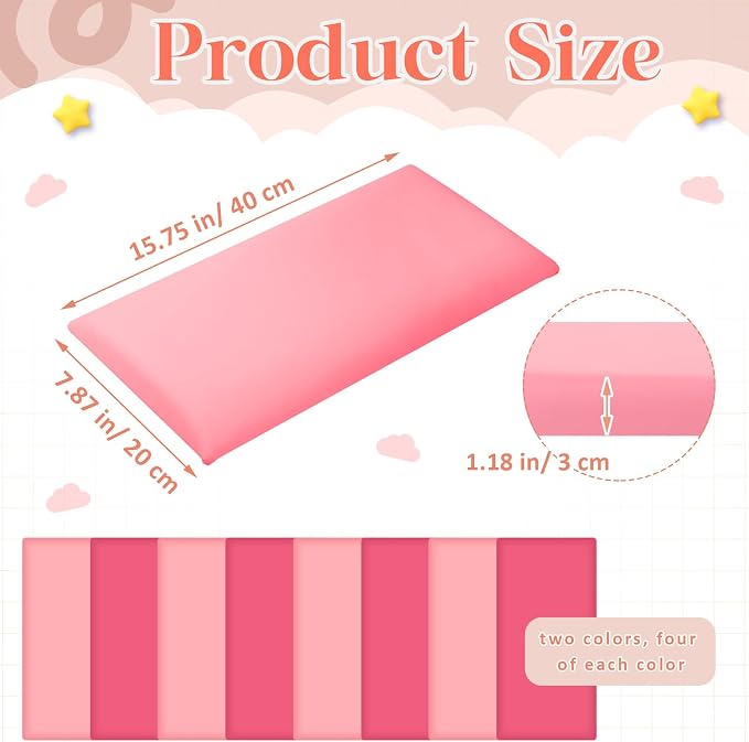 Hahafelt 8 Pack Wall Padding for Playroom Peel and Stick Headboard 15.75" x 7.87" x 1.18" 3D Anti Collision Upholstered Wall Panels Self Adhesive Headboard Panel for Protection (Rose Pink Colors) - Image 2