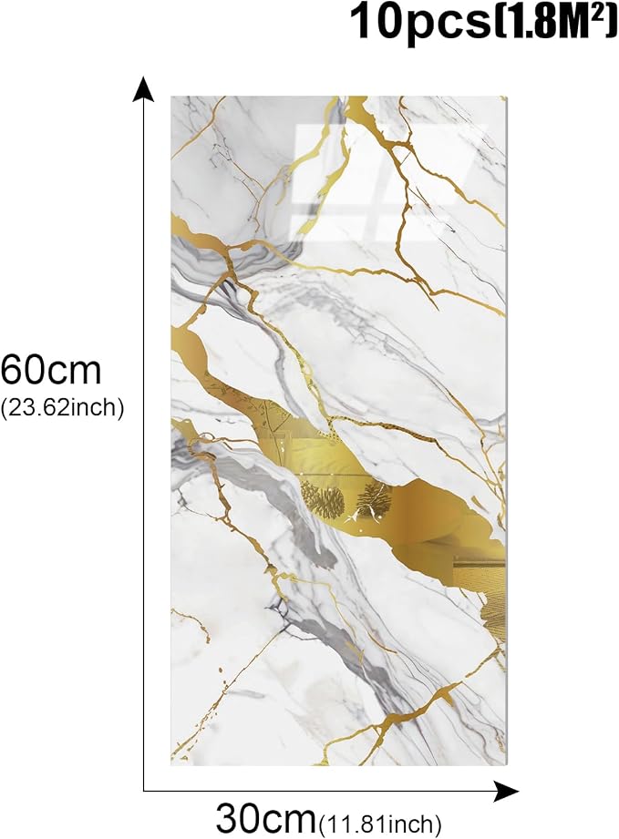 10pcs Thick Marble Peel and Stick Waterproof Wall Panels,Heat-Resistant Backsplash Tile, 23.6"x11.8" PVC Foam Wall Sticker for Kitchen,Living Rooms,TV Walls,White and Gold (Not Real Tile 19.4Sq. Ft.) - Image 4