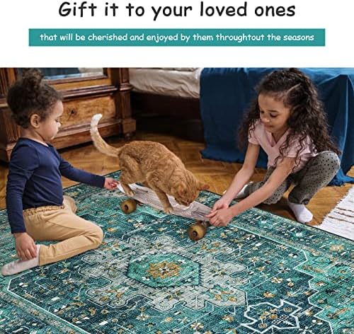 Moynesa Ultra-Thin Vintage Area Rug - 9x12 Large Living Room Rug, Non-Slip Stain Resistance Low Pile Bedroom Mat, Oriental Indoor Office Floor Carpet for Dining Room Kitchen Table Dorm - Image 4