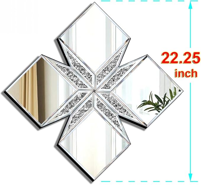 Crushed Diamond Decorative Mirror 22.25x22.25” Diamond Shape Glass Wall Mirror for Home Decoration, Exquisite Accent Wall Decor - Image 2