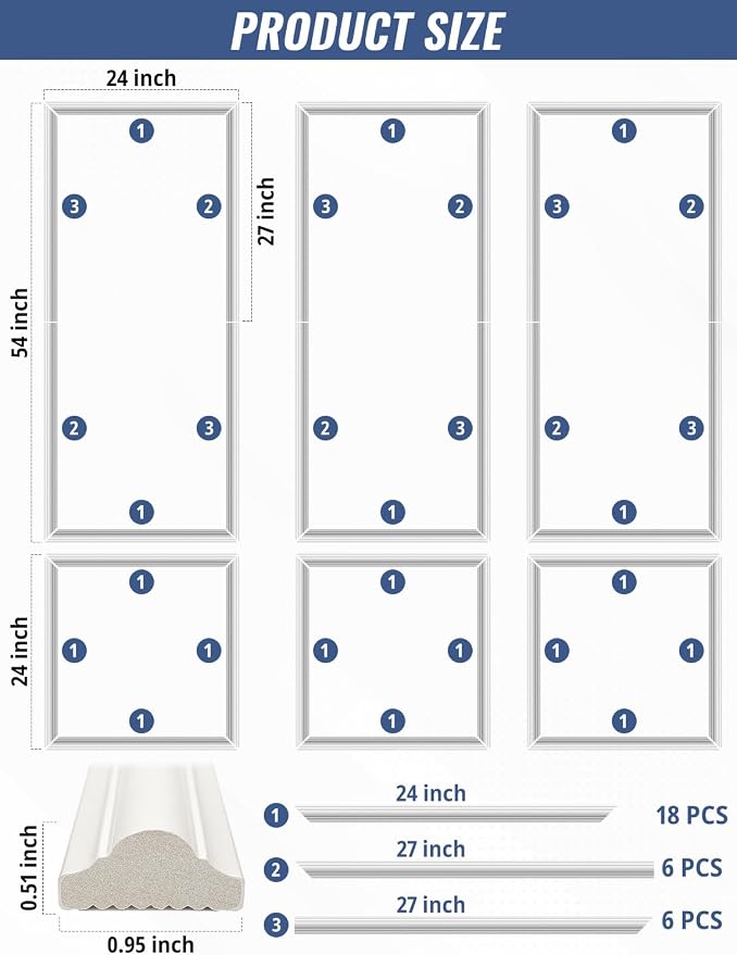 Peel and Stick Wall Molding Kit, 3 Set Pre-Cut Wainscoting Panels | Interior Wall Decor, Ready to Assemble, Accent Molding Trim - Image 3