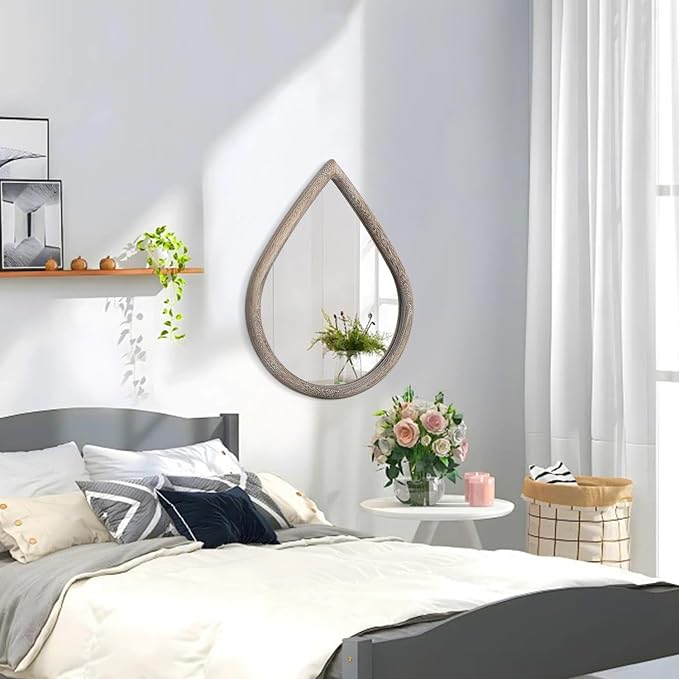 Teardrop Wall Mirror with Wood Framed Farmhouse Wall Hanging Mirrors for Wall Decor Irregular Decorative Mirror for Bedroom Living Room Bathroom 16x20 Inches - Image 4