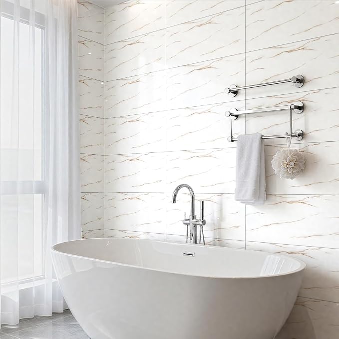 10 PCS Marble Peel and Stick Wall Panels 23.6"x11.8" Sticker | Self Adhesive, PVC, Waterproof Backsplash Tile for Bathroom, Kitchen, Living Room, Style5 - Image 3