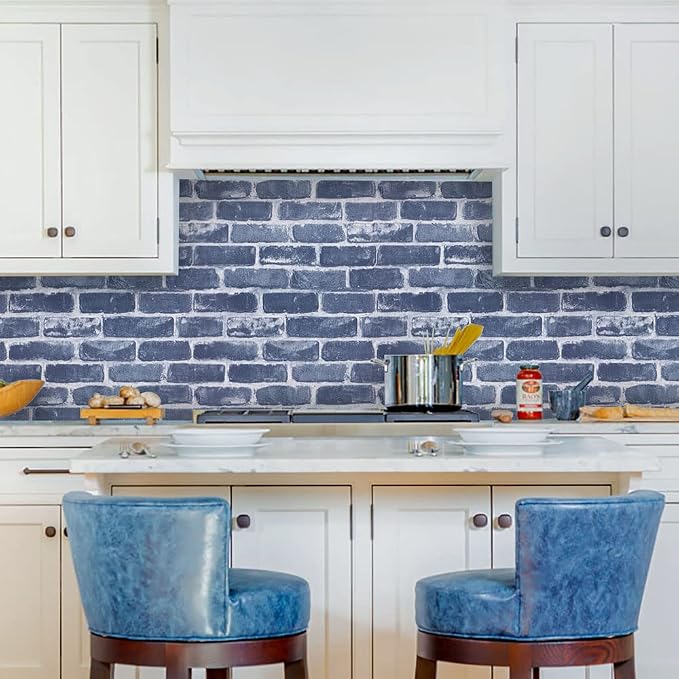 Timeet Blue Brick Wallpaper Peel and Stick Wallpaper 17.7" x 393.7" Self-Adhesive Removable Brick Textured Wallpaper for Bedroom Kitchen Backsplash Decoration - Image 6