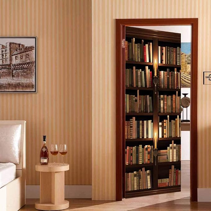 COLORSPRING 3D Door Stickers Peel and Stick, Bookcase Door Decal Cover | Removable Self-Adhesive Wallpaper Mural for Home Décor - Image 8