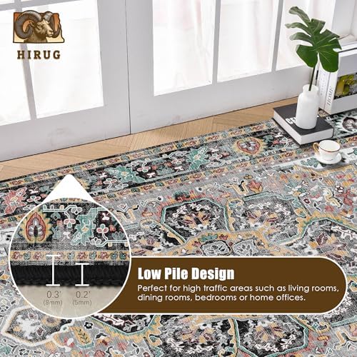 Washable Area Rug 5' x 7' Vintage Traditional Persian Mat - Foldable Distressed Non-Slip Machine Washable Carpet for Living Room Bedroom Kitchen Home Decor - Slate and Multicolor - Image 5