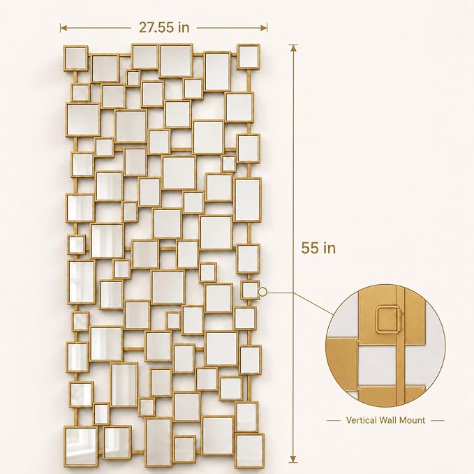 Large Modern Wall Mirror - 27.55"x55.1" Brushed Gold Wall Mirrors Metal Framed Decorative Mirror for Entryway Bedroom Living Room Home Decor - Image 2