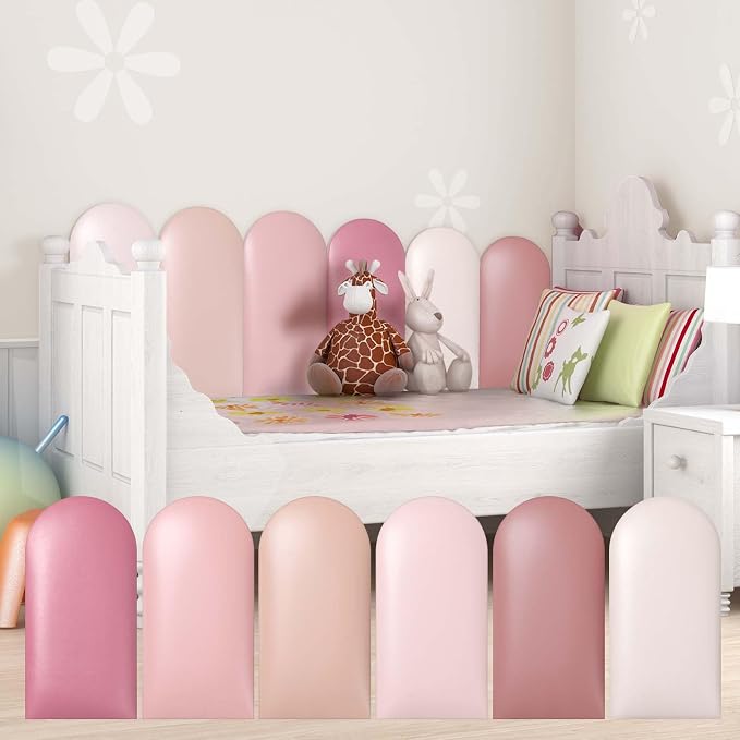 Jetec 6 Pcs Kids Wall Padding Panels, 1.18 Inch Thick Foam Wall Protector, 15.75 x 7.87 Inch Soft 3D Pink Safety Panels for Nursery & Playroom by Jetec