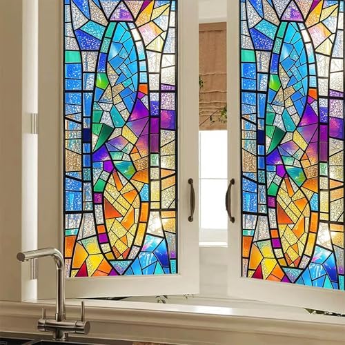 BlissYard Vertical Stained Glass Window Film 17.7x39.3 Inch PVC by BlissYard