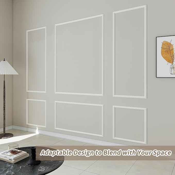 JBER Peel and Stick Wall Molding Kit, 6 Pre-Cut Wainscoting Panels | Ready-to-assemble pre-cut molding, 3D wall trim for interior wall décor, living room & bedroom, 3 top 3 bottom - Image 6
