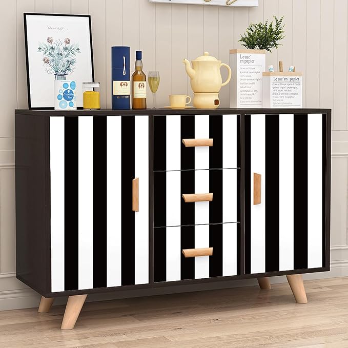 Jeweluck Black and White Striped Wallpaper Peel and Stick Wallpaper Vinyl | 17.7”x393.7” Striped Contact Paper Stripe Wallpaper Waterproof Removable Self Adhesive Wall Paper for Bathroom Decor Vinyl - Image 6
