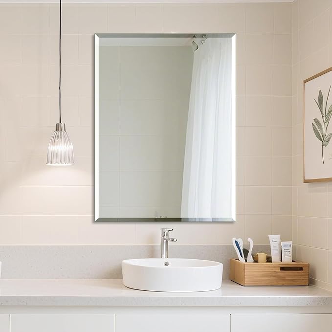 Bathroom Mirror for Over Sink 40x30 Inch Frameless Wall Mirror Beveled Edge by Ruomeng