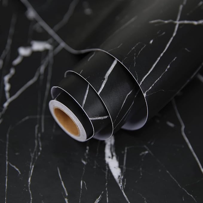 Marble Contact Paper Black Peel and Stick Wallpaper for Kitchen Countertop | 17.71" x 196.8" Black/White Thicken Self Adhesive Black Wallpaper for Countertops Cabinets Decorative Easy to Remove Upgrade - Image 8