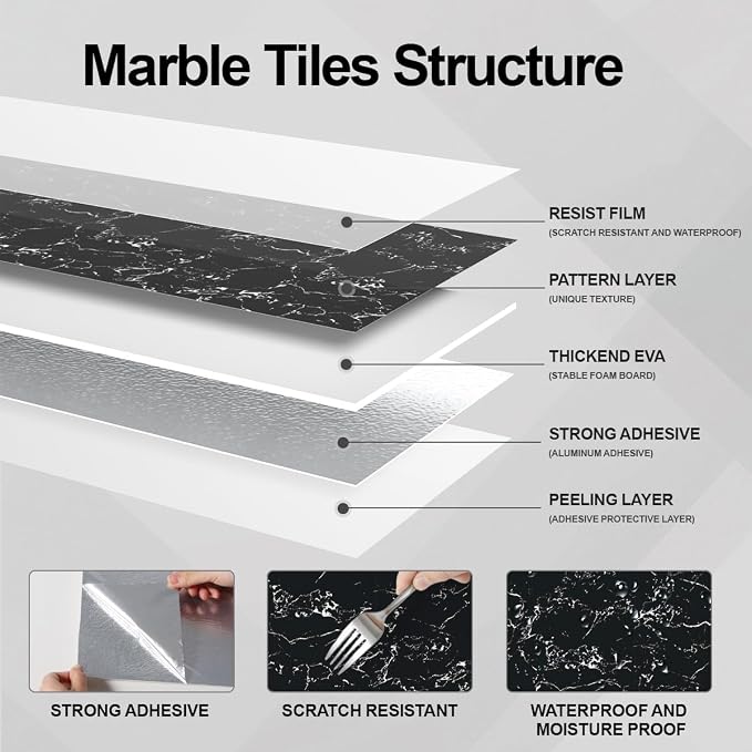10 PCS Marble Peel and Stick Wall Panels 23.6"x11.8" Sticker | Self Adhesive, PVC, Waterproof Backsplash Tile for Bathroom, Kitchen, Living Room, Style14 - Image 5
