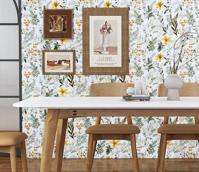 Laatse Vintage Green Yellow Wild Floral Botanical Wallpaper 17.5"x787" | Self Adhesive/Removable/Waterproof/Thick Vinyl Extra Long Contact Paper for Bathroom Bedroom Shelf Cabinet Drawer,Prepasted - Image 4