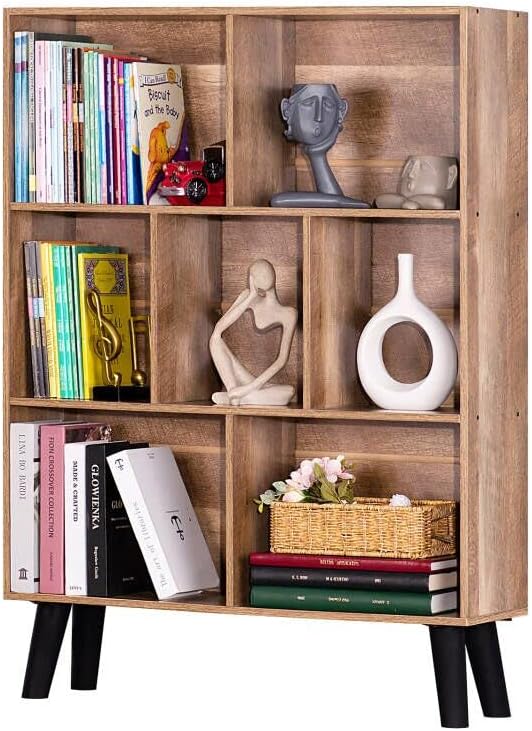 LEYAOYAO Cube Bookshelf, Mid-Century Modern Book Shelf with Legs, Oak by LEYAOYAO-Findtheshiningpointofyourideallife%EF%BC%81