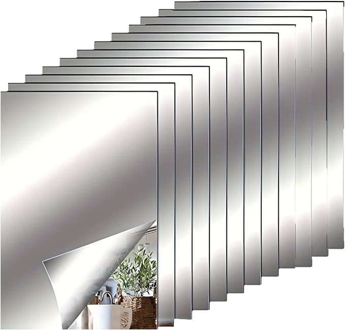 12PCS 8''x6'' Self Adhesive Acrylic Mirror Tiles Non Glass Mirror Paper by YVPSI
