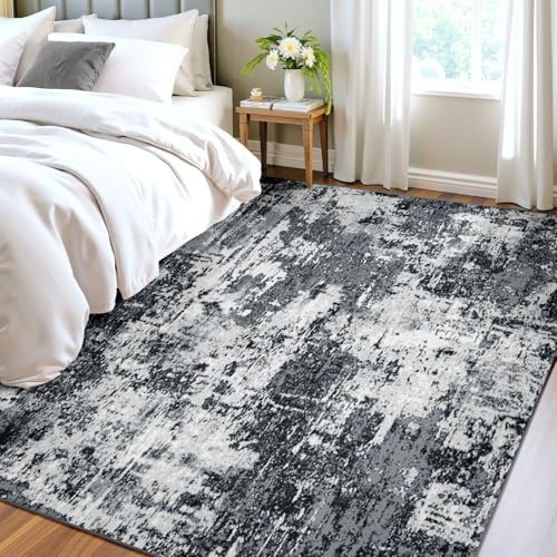 RELEANY Washable 4'x6' Abstract Area Rug for Living Room Black White - Image 4