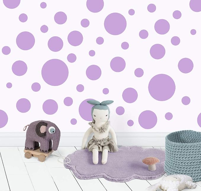 Polka Dot Wall Stickers, Wall Decor Stickers, Wall Dots, Vinyl Circle Room Dot Decals Wall Art Stickers for Bedroom Girls Room Peel and Stick Kids Room Decor Birthday Gift (Lilac) by Create-A-Mural