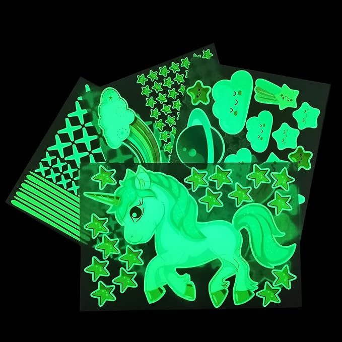 Glow in The Dark Unicorn Stickers, 206 pcs Cats and Moon Wall Decals, Glowing Castle Clouds Ceiling Decor for Kids Bedroom, Stars and Rainbow Wall Decor for Girls and Boys Gift - Image 5